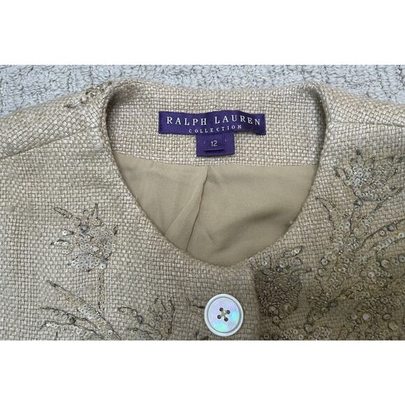 Ralph Lauren Purple Label Beige Silk Beaded Jacket 12 Button Front - Picture 7 of 15